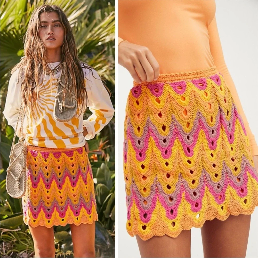NEW Free People Heat of the Moment Crochet Skirt Almost Famous XS